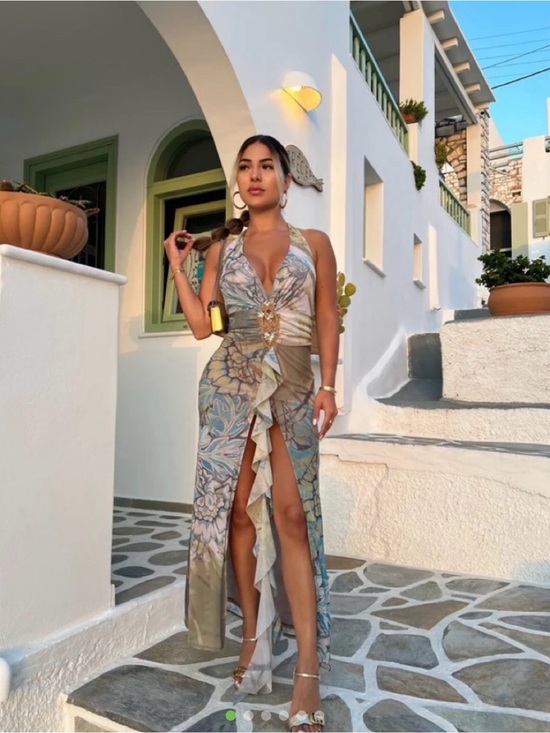 Jaded London Dresses & Skirts - Jaded London Cindy Plunge Sage and Blue Floral Halter Ruffle Maxi Dress